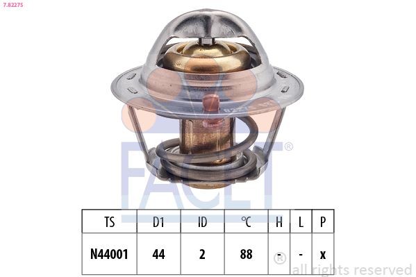 FACET 7.8227S Engine thermostat Opening Temperature: 88°C, 44mm, Made in Italy - OE Equivalent, without gasket/seal