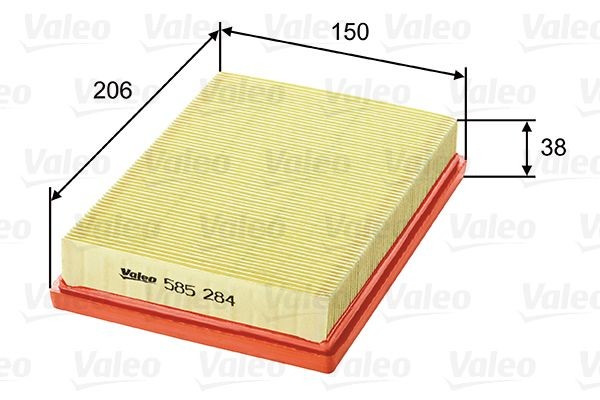 VALEO 585284 Air filter 38mm, 150mm, 206mm, Filter Insert