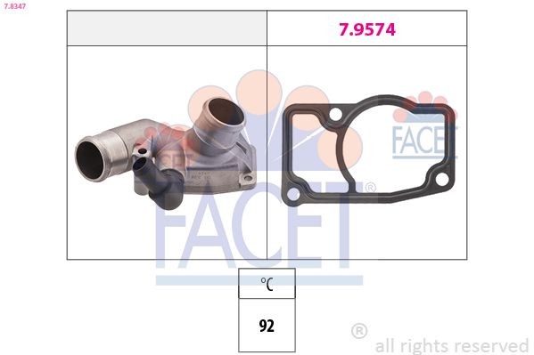 FACET 7.8347 Engine thermostat Opening Temperature: 92°C, Made in Italy - OE Equivalent