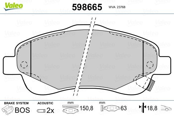 VALEO 598665 Brake pad set Front Axle, incl. wear warning contact, with anti-squeak plate