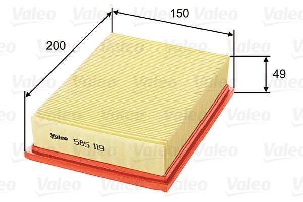VALEO 585119 Air filter 49mm, 150mm, 200mm, Filter Insert