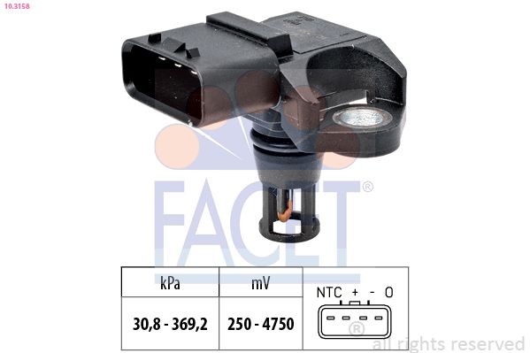 FACET 10.3158 Air Pressure Sensor, height adaptation Pressure from 31 kPa, Pressure to 369 kPa, Made in Italy - OE Equivalent