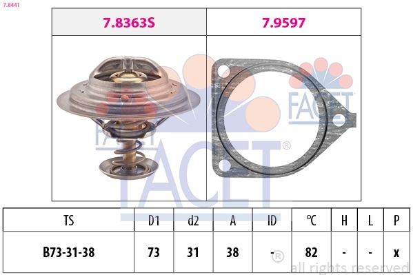 FACET 7.8441 Engine thermostat Opening Temperature: 82°C, 73mm, Made in Italy - OE Equivalent, with seal