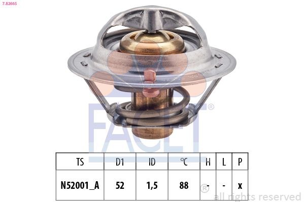 EPS 1.880.266S FACET Opening Temperature: 88°C, 52mm, Made in Italy - OE Equivalent, without gasket/seal D1: 52mm Thermostat, coolant 7.8266S buy