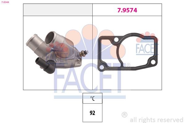FACET 7.8344 Engine thermostat Opening Temperature: 92°C, Made in Italy - OE Equivalent
