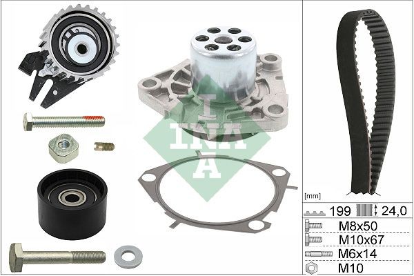 INA 530056230 Water pump + timing belt kit with water pump, Width 1: 24 mm