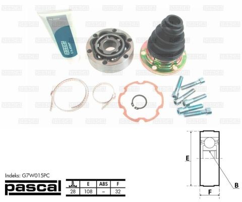 PASCAL G7W015PC Joint kit, drive shaft 1K0498103Ax