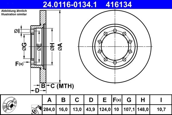 ATE Brake rotors 24.0116-0134.1 for FORD TRANSIT