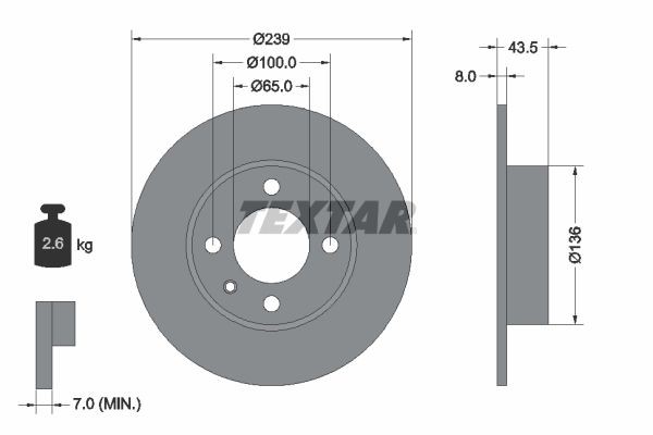 TEXTAR 92010500 Brake disc 239x8mm, 04/05x100, solid