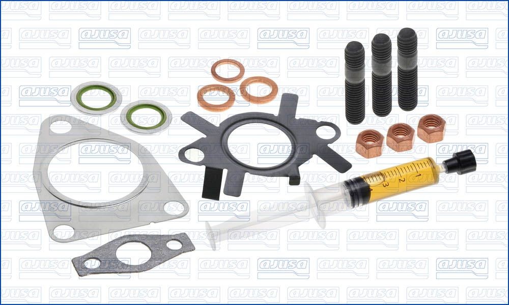 Turbo gasket kit AJUSA with studs, syringe with oil, with gaskets/seals - JTC11432