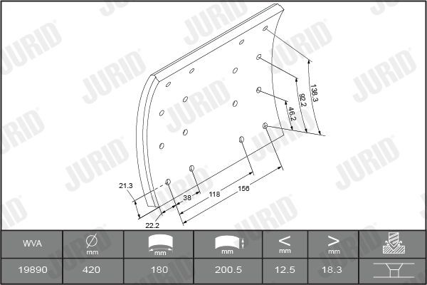 19890 JURID 1989005700 Brake Lining Kit, drum brake 683025