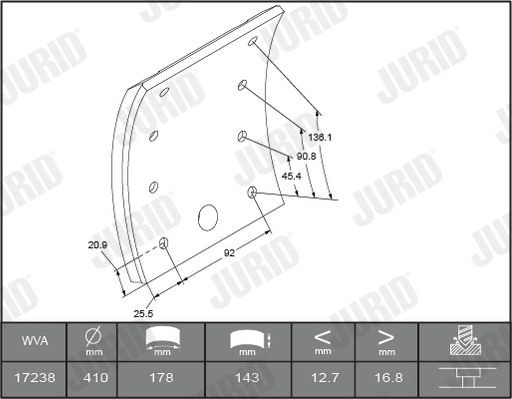 17238 JURID 1723805050 Brake Lining Kit, drum brake 81502200235