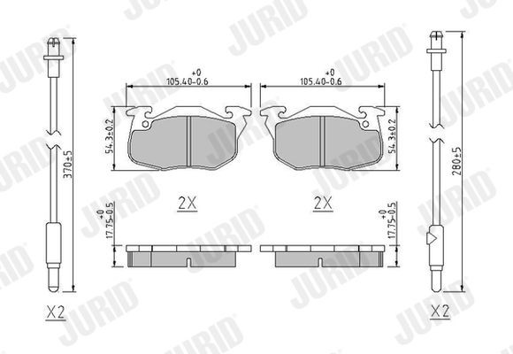 JURID 571525J Brake pad set incl. wear warning contact, without accessories