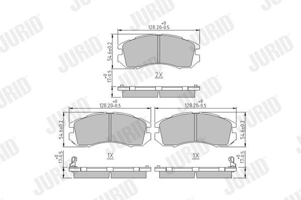 21495 JURID with acoustic wear warning, without accessories Height 1: 53mm, Height: 53mm, Width: 128mm, Thickness: 16,8mm Brake pads 572275J buy