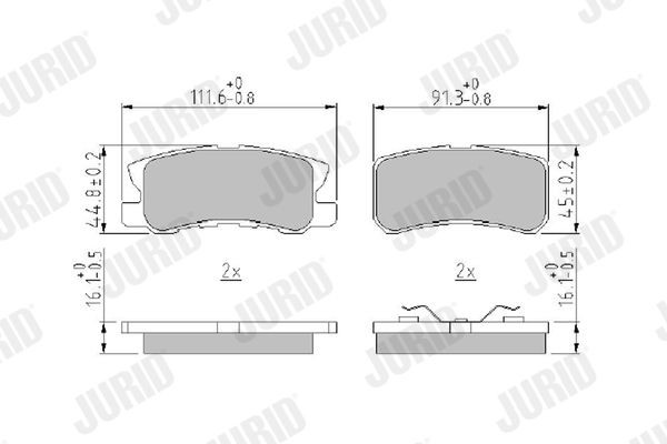 572498J JURID Brake pad set MITSUBISHI with acoustic wear warning, with piston clip, without accessories