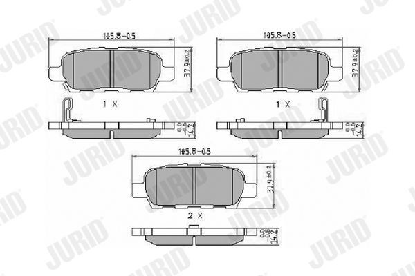 572501J JURID Brake pad set NISSAN with acoustic wear warning, without accessories