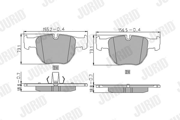 JURID 572507J Brake pad set prepared for wear indicator, with piston clip, without accessories