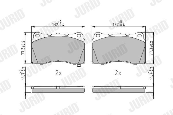 23325 JURID with acoustic wear warning, without accessories Height 1: 77,2mm, Height: 77,2mm, Width: 131,8mm, Thickness: 15,5mm Brake pads 572508J buy
