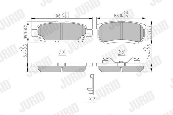 572547J JURID Brake pad set DODGE with acoustic wear warning, without accessories