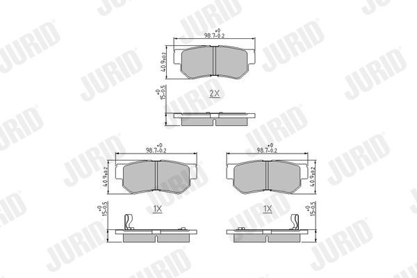 23543 JURID with acoustic wear warning, without accessories Height 1: 41mm, Height: 41mm, Width: 99mm, Thickness: 15mm Brake pads 572557J buy