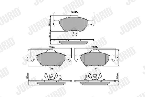 23202 JURID with acoustic wear warning, with piston clip, without accessories Height 1: 58,4mm, Height: 58,4mm, Width 1: 151,4mm, Width: 150,2mm, Thickness: 17,4mm Brake pads 572576J buy