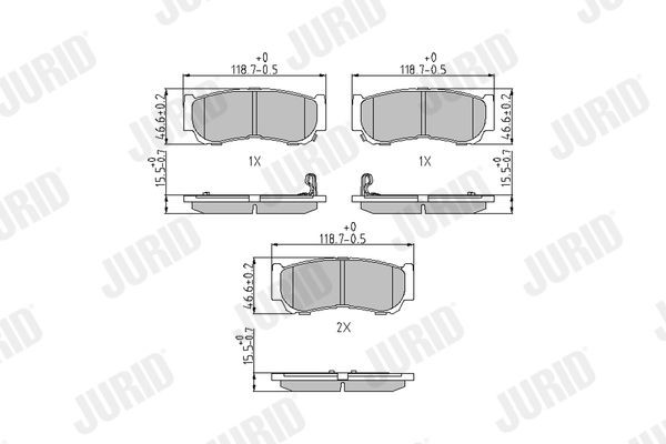24488 JURID with acoustic wear warning, without accessories Height 1: 47mm, Height: 47mm, Width: 118,6mm, Thickness 1: 15,4mm, Thickness: 15,9mm Brake pads 572608J buy