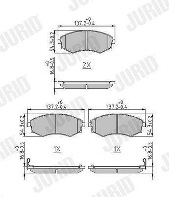 572614 JURID with acoustic wear warning Height 1: 54mm, Height: 54mm, Width: 137mm, Thickness: 17mm Brake pads 572614J buy