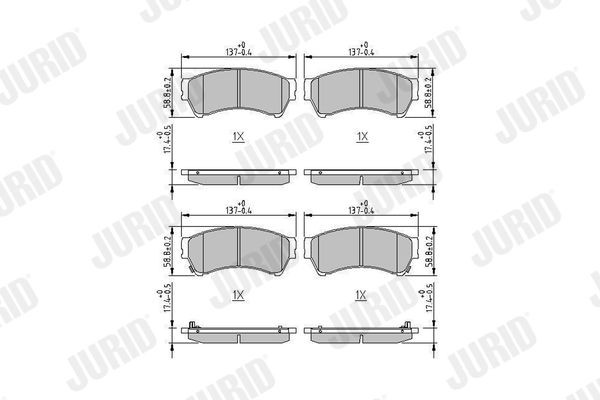 JURID 572628J Brake pad set with acoustic wear warning, without accessories