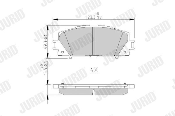 24451 JURID not prepared for wear indicator, without accessories Height 1: 49,3mm, Height: 49,3mm, Width: 122,7mm, Thickness: 15,6mm Brake pads 572631J buy