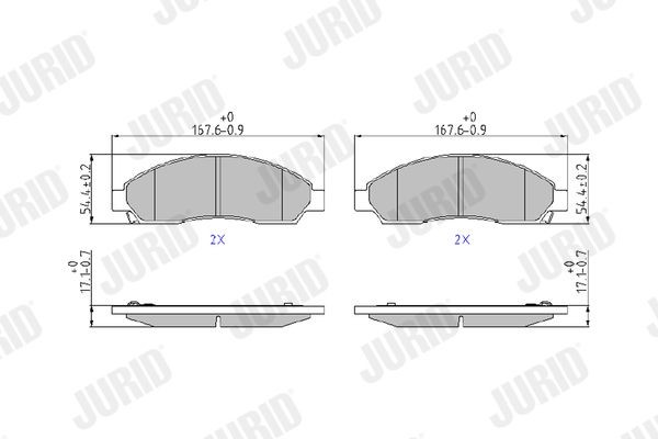 24593 JURID with acoustic wear warning, without accessories Height 1: 54,3mm, Height: 54,3mm, Width: 167,2mm, Thickness: 16,9mm Brake pads 572643J buy