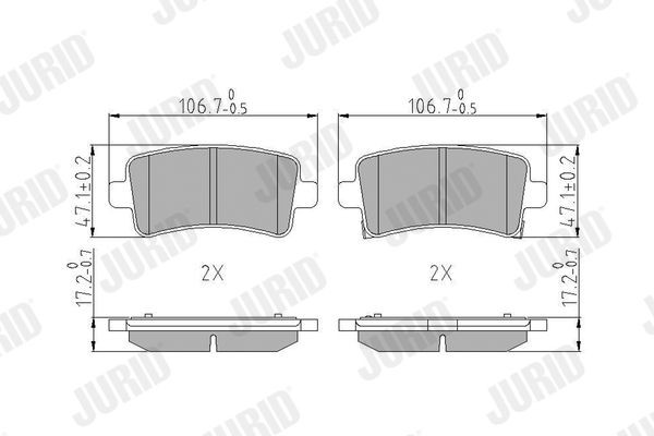 24421 JURID with acoustic wear warning, without accessories Height 1: 47,1mm, Height: 47,1mm, Width: 106,4mm, Thickness: 17,2mm Brake pads 573313J buy