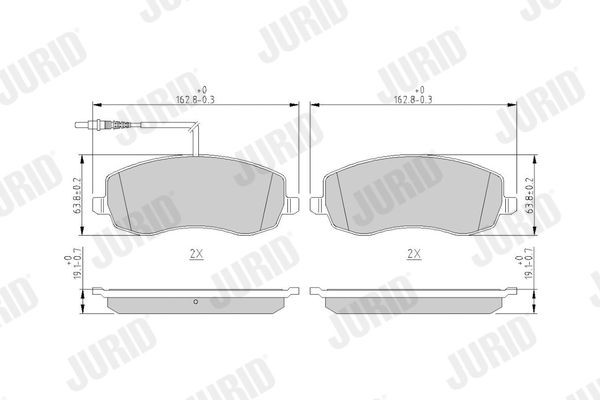 24839 JURID incl. wear warning contact, without accessories Height 1: 66mm, Height: 66mm, Width: 162,8mm, Thickness: 19,3mm Brake pads 573327J buy