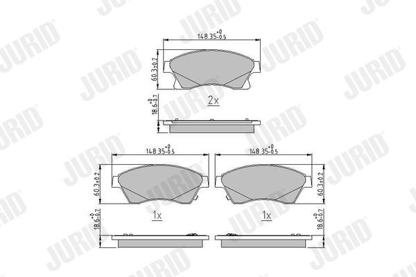 25076 JURID with acoustic wear warning, without accessories Height 1: 60,4mm, Height: 60,4mm, Width: 148,1mm, Thickness: 18,8mm Brake pads 573332J buy