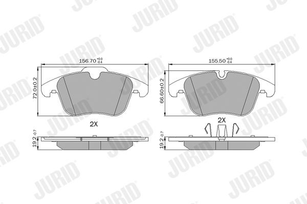 JURID 573336J Brake pad set prepared for wear indicator, with piston clip, without accessories