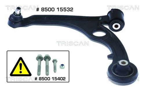 Trailing arm TRISCAN with ball joint, with rubber mount, Control Arm, Cast Iron - 8500 15532