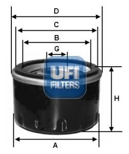 23.213.00 UFI Oil filters DAIHATSU 3/4-16 UNF, with one anti-return valve, Spin-on Filter