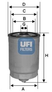 UFI Filter Insert Height: 113,5mm Inline fuel filter 24.350.01 buy