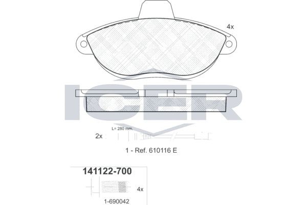 Peugeot 806 Brake pad 7250709 ICER 141122-700 online buy