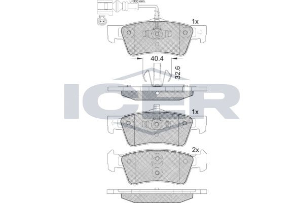 ICER 141816 Brake pad set incl. wear warning contact, Axle Vers.: Rear