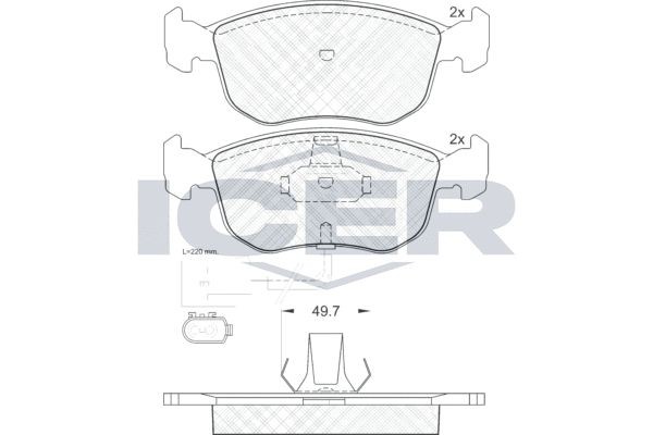 ICER 180957 Brake pad set incl. wear warning contact, Axle Vers.: Front