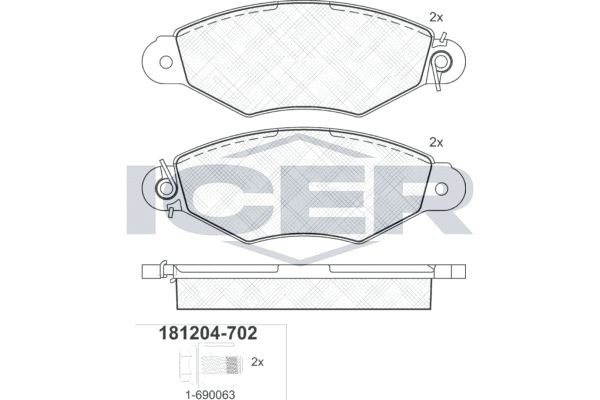 ICER 181204-702 Brake pad set Axle Vers.: Front
