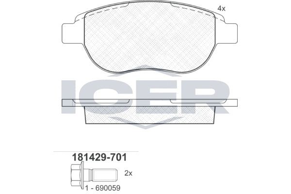 Peugeot 1007 Brake pad 7251582 ICER 181429-701 online buy