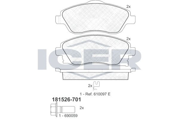 Opel MERIVA Set of brake pads 7251628 ICER 181526-701 online buy
