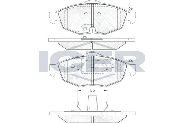 23951 ICER incl. wear warning contact, Axle Vers.: Front Height: 62mm, Width: 155,4mm, Thickness: 20,5mm Brake pads 181559 buy