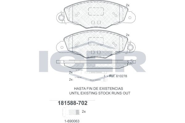 21986 ICER incl. wear warning contact, Axle Vers.: Front Height: 61mm, Width: 168,8mm, Thickness: 18mm Brake pads 181588-702 buy