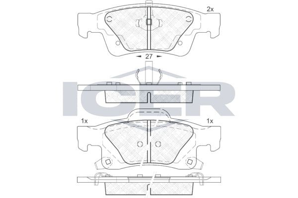 25196 ICER incl. wear warning contact, Axle Vers.: Rear Height 2: 59,7mm, Height: 51,9mm, Width 2 [mm]: 141,4mm, Width: 140,2mm, Thickness: 18,1mm Brake pads 181989 buy