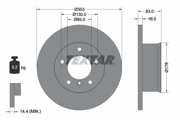 98200 0203 0 1 TEXTAR 303x16mm, 05/06x130, solid Ø: 303mm, Brake Disc Thickness: 16mm Brake rotor 92020300 buy
