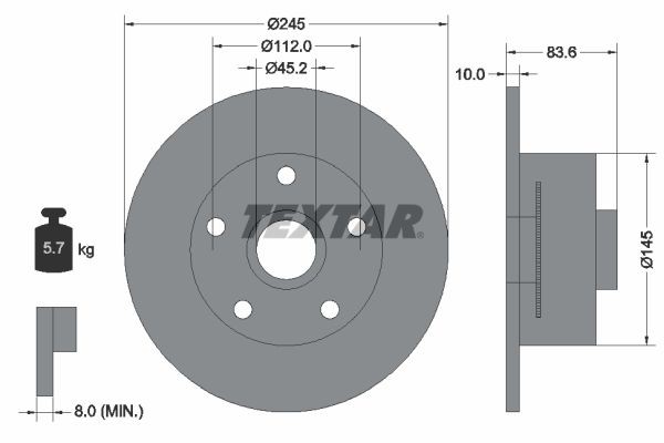 92154303 Brake discs 92154303 TEXTAR 245x10mm, 05/05x112, solid, Coated