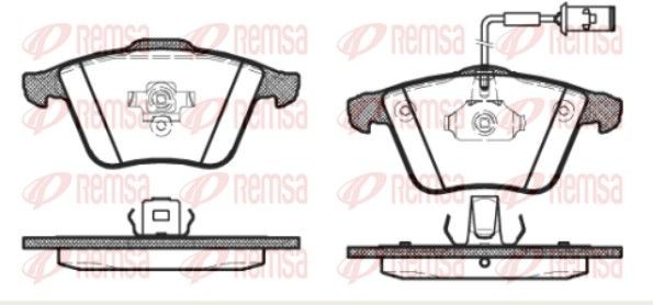 REMSA 0964.52 Brake pad set Front Axle, incl. wear warning contact, with adhesive film, with accessories, with spring
