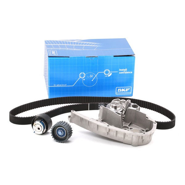Timing belt replacement kit SKF with gaskets/seals, Number of Teeth: 178, with rounded tooth profile, Metal - VKMC 02390